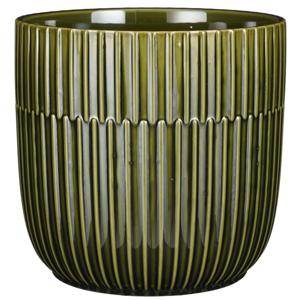 Plantenpot/bloempot - donkergroen - D19/H18 cm - keramiek - stripes patroon - glans