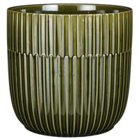 Plantenpot/bloempot - donkergroen - D19/H18 cm - keramiek - stripes patroon - glans