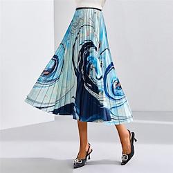 Dames Rok A-lijn Midi Hoge taille Rokken Met ruches Geplooid Afdrukken Grafisch Kleurenblok Abstract Dagelijks Afspraakje Lente, Herfst, Winter, Zomer Polyester Elegant Modieus Lichtgeel Wit Lightinthebox