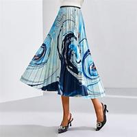 Dames Rok A-lijn Midi Hoge taille Rokken Met ruches Geplooid Afdrukken Grafisch Kleurenblok Abstract Dagelijks Afspraakje Lente, Herfst, Winter, Zomer Polyester Elegant Modieus Lichtgeel Wit Lightinthebox