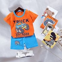 2-delig Peuter Jongens T-shirt shorts Kleding dier Tekenfilm Beer Korte mouw Katoen Set Buiten Neutrale Dagelijks Basic Zomer Lente 3-7 jaar Korte set 30-KONIJNEN konijn. Korte set 35-Happy Niu Niu Lightinthebox