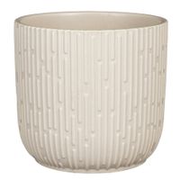 Plantenpot/bloempot - keramiek - mat wit - stripes patroon - D17.5/H16 cm - thumbnail