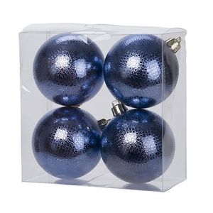 4x Donkerblauwe cirkel motief kerstballen 8 cm kunststof