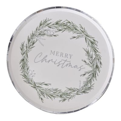 Bordjes Merry Christmas Kerstkrans Wit (8st)