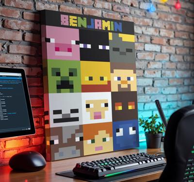 Gaming gepixelde gezichten gepersonaliseerd canvas schilderij
