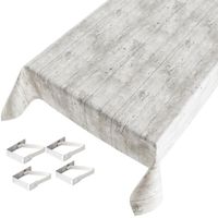 Tafelkleden/tafelzeilen steigerhout print grijs 140 x 245 cm rechthoekig met 4x tafelkleedklemmen   -