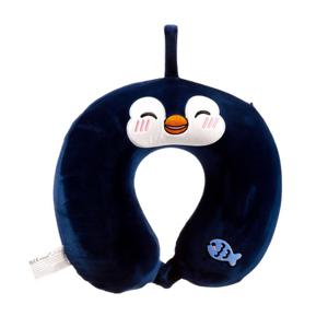 Nekkussen met ophanglus voor kinderen - pinguin - zwart - polyester - reiskussen voor onderweg