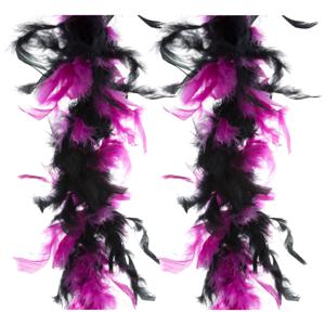 Carnaval verkleed boa met veren - 2x - zwart/roze - 200 cm - 45 gram - Glitter and Glamour