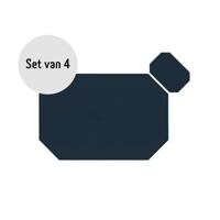 Krumble Placemat + onderzetter - PU Leder - Blauw - Set van 4