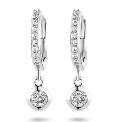Oorhangers zilver-zirconia zilverkleurig-wit 12 x 18 mm
