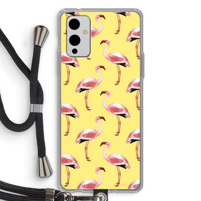 Flamingo's geel: OnePlus 9 Transparant Hoesje met koord