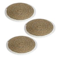 Set van 3x stuks pannen onderzetter van zeegras rond 34 x 34 cm