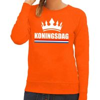 Oranje Koningsdag met een kroon sweater dames - thumbnail