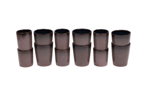 Koffiekopjes set van 12 - 150 ml en 250 ml - 6 persoons - Vila Nova - roze met blauw - Portugees stoneware