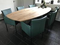 Set van 6 leren kuip eetkamerstoelen - met wieltjes - groen leer - Echt leer, Modern, ontdek de vele Leersoorten en Kleuren bij ShopX