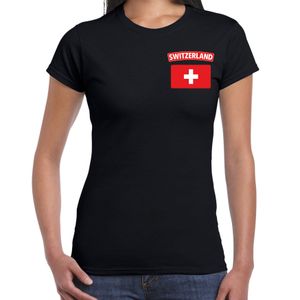 Switzerland t-shirt met vlag Zwitserland zwart op borst voor dames