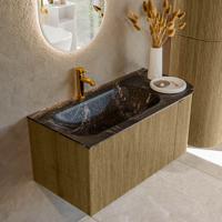 Badmeubel Mondiaz Kurve-Dlux | 95 cm cm | Meubelkleur Dusk | Wastafelkleur Lava | Solid surface | Wasbak links zijde spoelbak | 1 kraangat