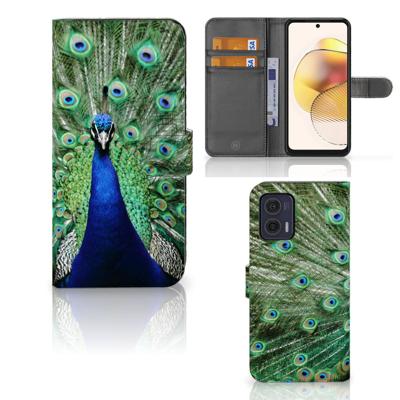 Motorola Moto G73 | Telefoonhoesje | Met pasjeshouder | Pauw