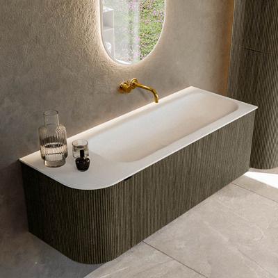 Badmeubel Mondiaz Kurve | 125 cm cm | Meubelkleur Shadow | Wastafelkleur Talc | Solid surface | Wasbak rechter zijde spoelbak | Zonder kraangat(en)