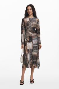 Soepelvallende jurk met dierenprint - BROWN - M