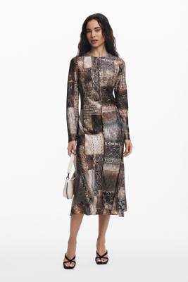 Soepelvallende jurk met dierenprint - BROWN - XL