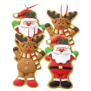 Kersthangers - 4x st -rendier en kerstman - kunststof - 11 cm - Kersthangers