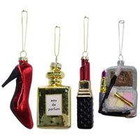 IKO kersthangers pump, parfum, lipstick, portemonnee - 3x st - glas   -