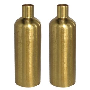 2x stuks bloemenvaas flesvorm van metaal 30 x 10.5 cm kleur metallic goud