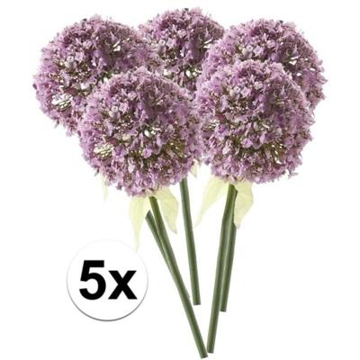 Kunstbloem - 5x - Sierui / Allium - lila paars - steel van 70 cm