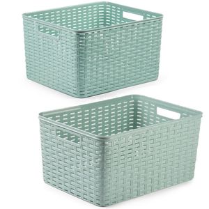 Set van 5x stuks opbergboxen/opbergmandjes rotan mintgroen kunststof