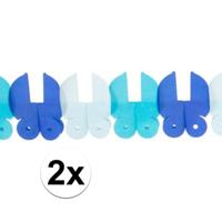 Slinger - 2x - papier - 6 meter - blauw - baby geboorte jongen - wiegjes - feestversiering
