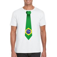 Wit t-shirt met Brazilie vlag stropdas heren - thumbnail