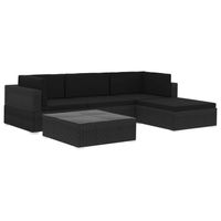 vidaXL 5-delige Loungeset met kussens poly rattan zwart - thumbnail