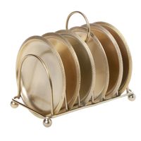 Set van 6x ronde glazenonderzetters goud in houder 10 x 10 cm