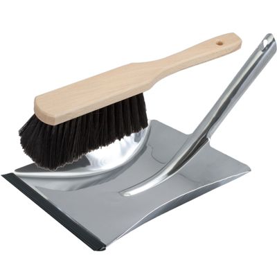 Stoffer en blik van RVS/hout inclusief lip voor binnen