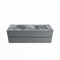 MONDIAZ VICA-DLUX 150cm badmeubel onderkast Plata 2 lades. Inbouw wastafel CLOUD dubbel zonder kraangat, kleur Lava. - thumbnail