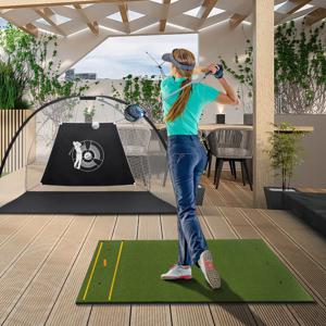 Golf Afslagmat Golfoefenmat Incl. 2 Rubberen Thees en 2 Uitlijnstaven Golfmat met 6 Slagposities voor Binnen en Buiten 152 x 117 cm