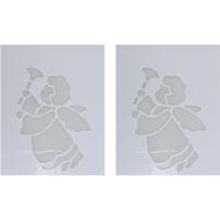 Kerst raamsjabloon engel met bel - 2x - wit - 35 cm - raamdecoratie - kerstversiering