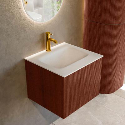 Badmeubel Mondiaz Kurve | 50 cm cm | Meubelkleur Ruby | Wastafelkleur Talc | Solid surface | Wasbak midden spoelbak | 1 kraangat