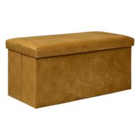 Poef/krukje/hocker Amber - Opvouwbare zit opslag box - fluweel Okergeel - 76 x 38 x 38 cm