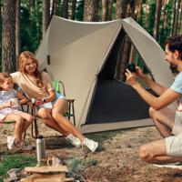 Pop-Up Tent voor 4-6 Personen Campingtent met Overkapping Dakraam 3 Deuren 3 Ramen en Grondzeil Familietent voor Trekking Camping