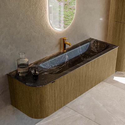 Badmeubel Mondiaz Kurve-Dlux | 145 cm cm | Meubelkleur Dusk | Wastafelkleur Lava | Solid surface | Wasbak rechter zijde spoelbak | 1 kraangat