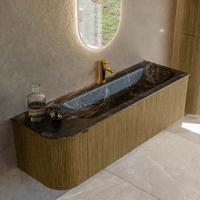 Badmeubel Mondiaz Kurve-Dlux | 145 cm cm | Meubelkleur Dusk | Wastafelkleur Lava | Solid surface | Wasbak rechter zijde spoelbak | 1 kraangat