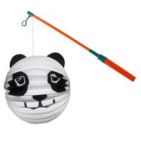 Bol lampion panda - wit - H20 cm - papier - met lampionstokje - 40 cm - thumbnail