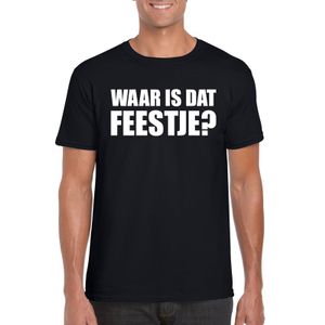 Waar is dat feestje heren T-shirt zwart