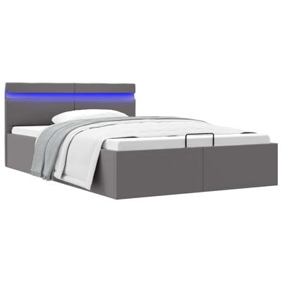Bedframe met opslag hydraulisch LED kunstleer grijs 120x200 cm