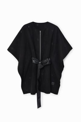 Poncho/cape met ceintuur en rits - BLACK - U