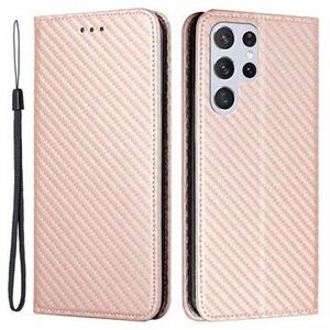 Samsung Galaxy S23 Ultra 5G Wallet Case - Koolstofvezel - Rosé goud