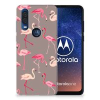Motorola One Vision TPU Hoesje Flamingo - thumbnail