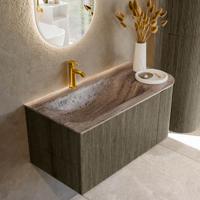 Badmeubel Mondiaz Kurve-Dlux | 95 cm | Meubelkleur Shadow | Wastafelkleur Oza | Solid surface | Wasbak linker zijde spoelbak | 1 kraangat